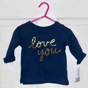 Baby Girl Sweater w/ I Love You (in gold sequins)